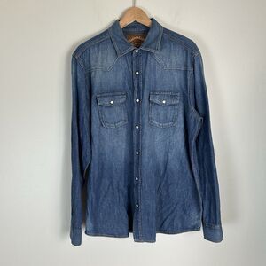 Men’s XL Jean Shirt Button Snap Pearl Western Country 90s Flap Pocket Vintage